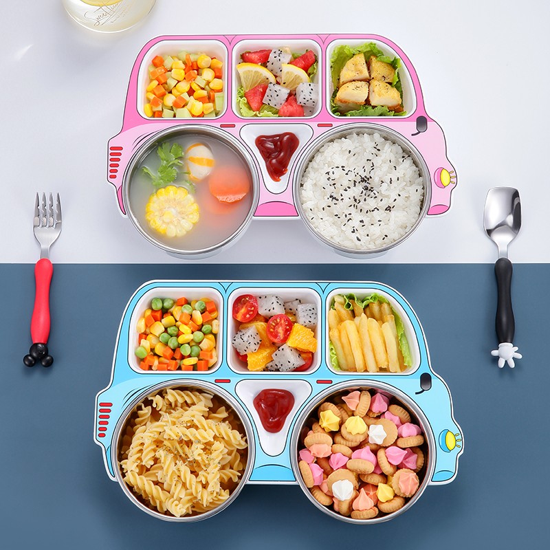 304不锈钢宝宝分格餐盘卡通吃饭碗套装防摔可爱家V用儿童餐具辅食