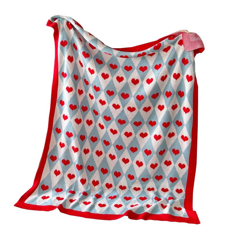 针织爱心菱格图案盖o毯保暖四季可用毯沙发毯休闲空调毯子午睡毯