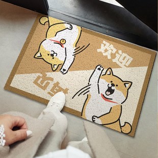 一拾一 可爱柴犬入户门丝圈地垫玄关pvc进门口脚T垫地毯可裁剪定
