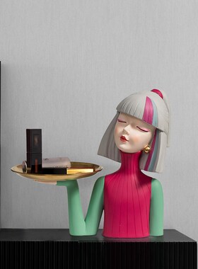 美妆女孩摆件创意玄n关收纳托盘个性轻奢风客厅电视柜酒柜装饰摆