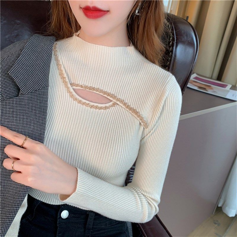 半高领毛衣女20k23年新款秋冬洋派时髦时尚性感钉珠镂空针织打底,女装/女士精品,羊绒衫,淘宝优惠券,粉丝福利购,淘宝优惠卷