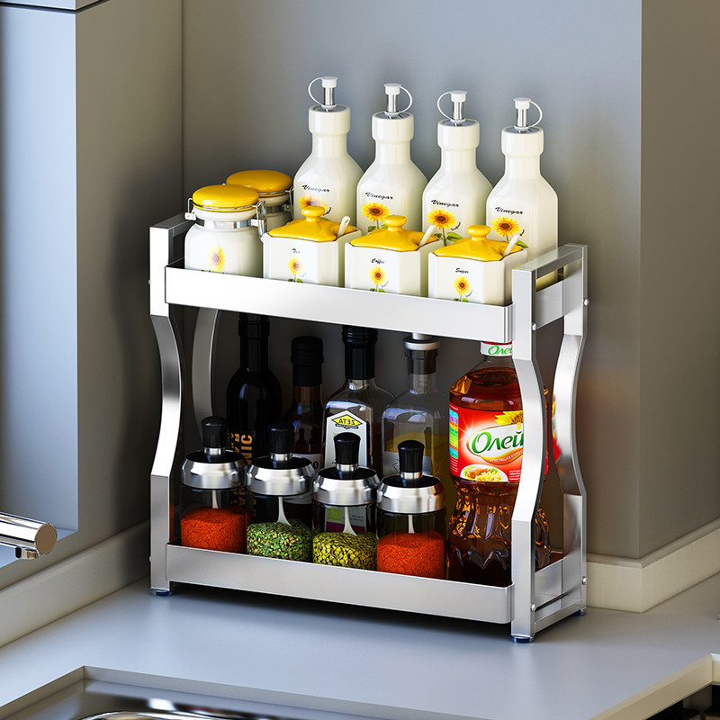 厨房调料置物架台面双层小尺寸窄款不锈钢调味品T盐油酱醋收纳架