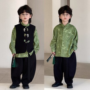 小孩生日舞台演 马甲复D古休闲潮套装 男童汉服国风新中式 儿童唐装