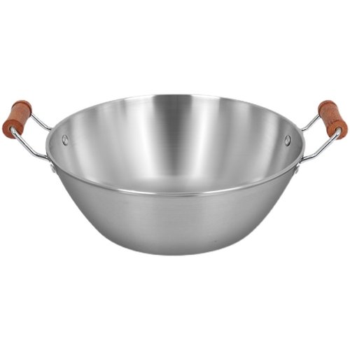 老式双耳炒锅平底不锈钢r锅家用炒菜锅煲汤炖锅无涂层不粘锅电磁