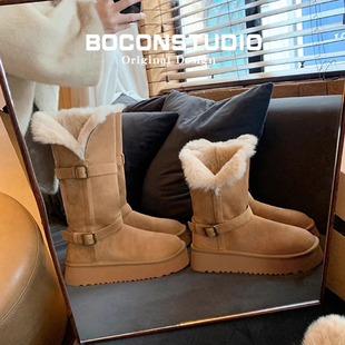[24小时内发]小个子厚底雪地靴女加绒保暖雪地棉鞋内增高长筒靴子