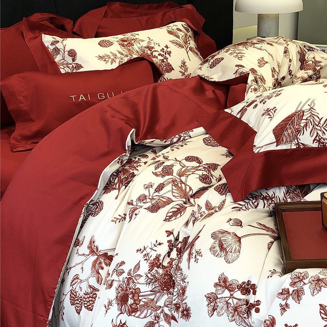 法式花卉婚庆大红纯棉长绒棉四件套高端陪嫁乔迁喜庆床上用品家纺,床上用品,婚庆床品套件,淘宝优惠券,粉丝福利购,淘宝优惠卷