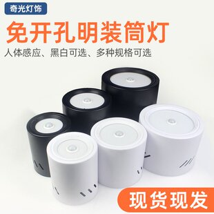 感应筒灯人体感应LED明装筒灯室内走廊过道阳台天花灯吸顶筒灯
