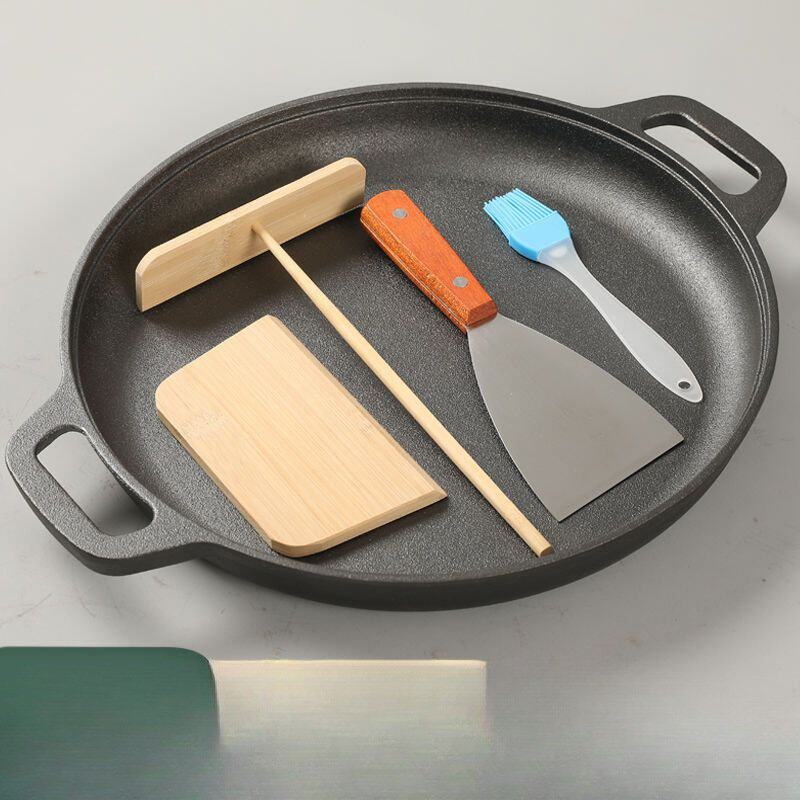 铸铁平底锅煎饼锅鏊子家用烙饼锅手抓饼煎锅不粘锅摊煎饼果子工具