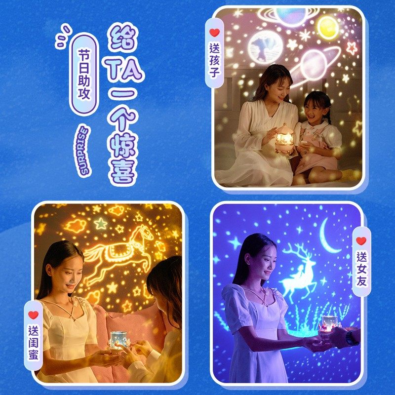 音乐盒八音盒小学生女孩子儿童女童生日礼物投影灯旋转实用圣诞节