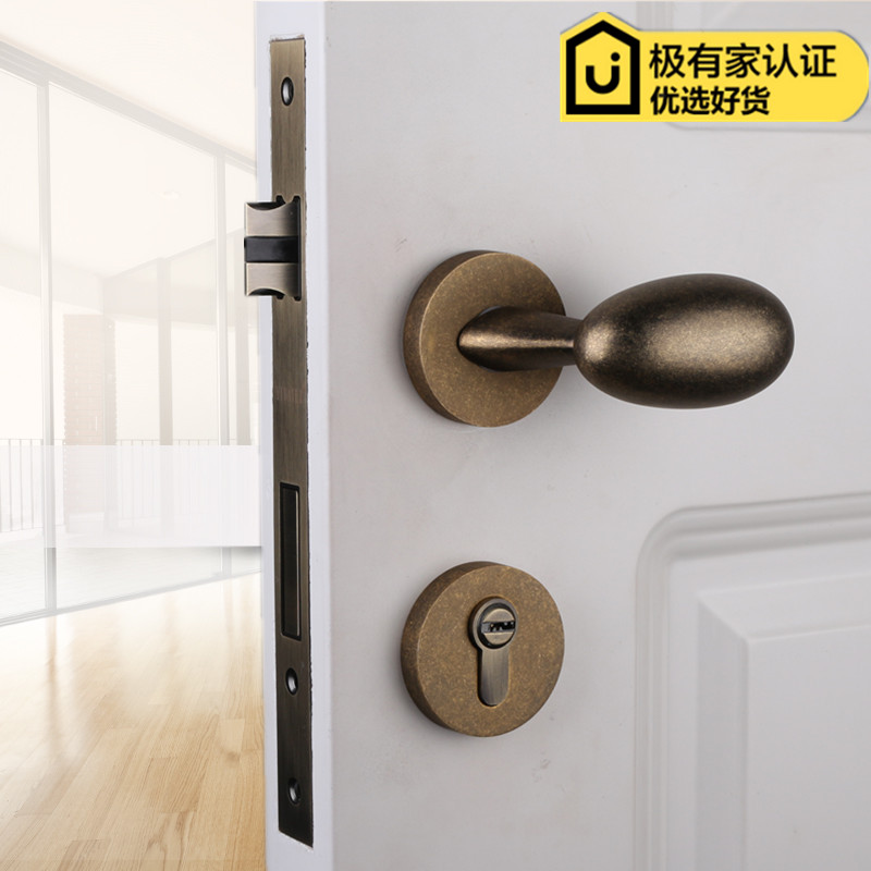 依佰利美式青古铜门锁室内椭圆蛋形门把手简约仿古铜球形静音门锁