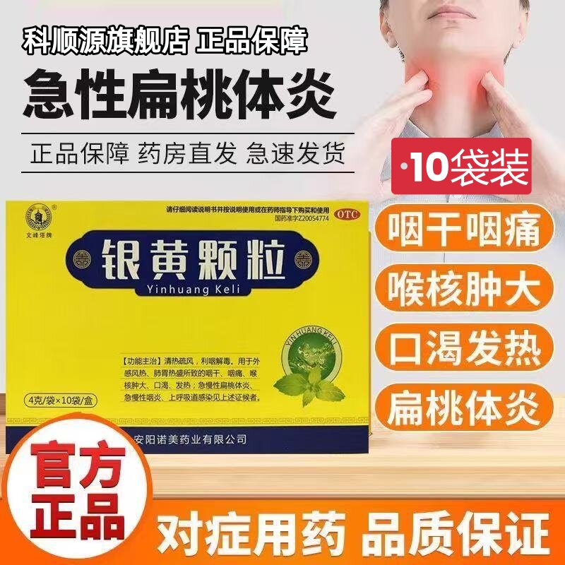 文峰塔 银黄颗粒10袋清热解毒发热咽喉肿痛慢性咽炎扁桃体炎冲剂
