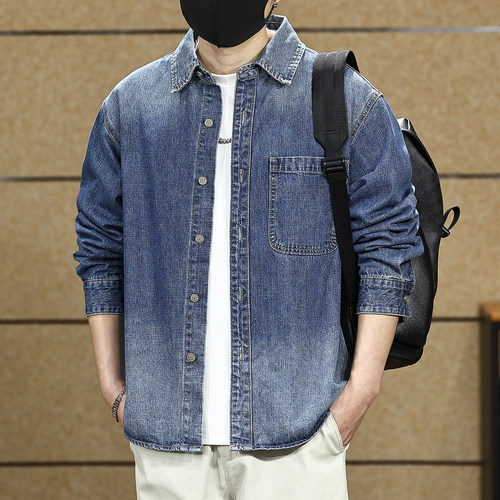 【工装牛仔衬衫男长袖衬衣外套】