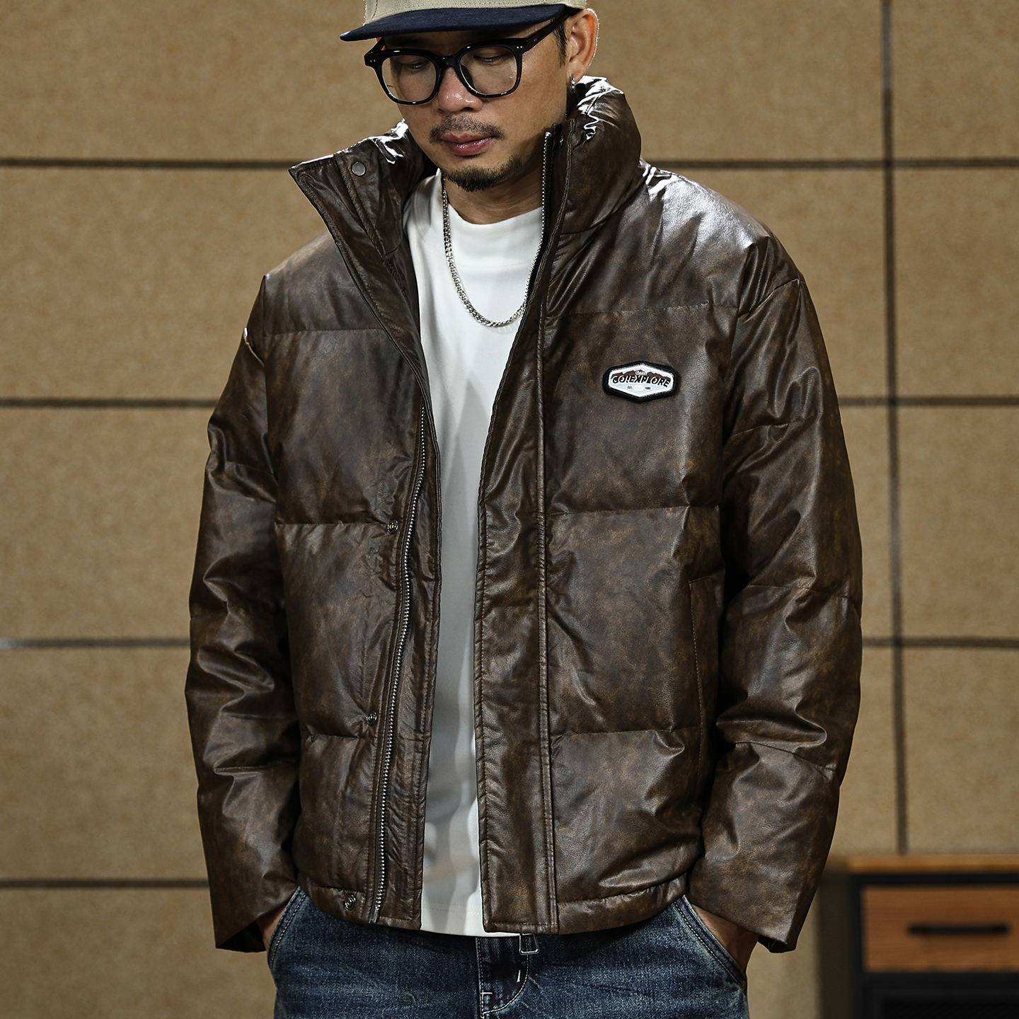 90鸭绒保暖皮羽绒服男士休闲外套