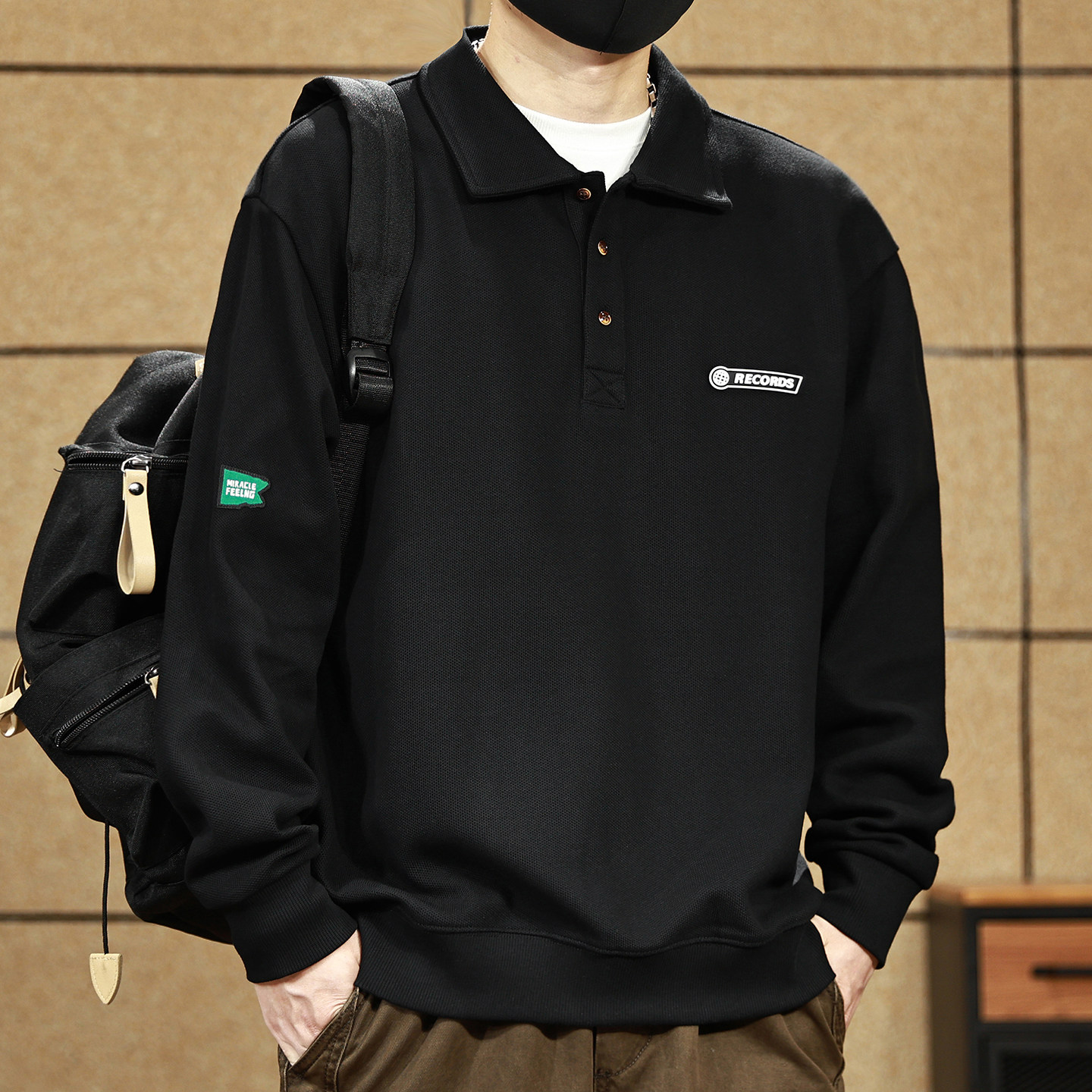 美式复古polo衫男士卫衣长袖翻领上衣服2025秋冬加绒新款打底外套,男装,卫衣,淘宝优惠券,粉丝福利购,淘宝优惠卷