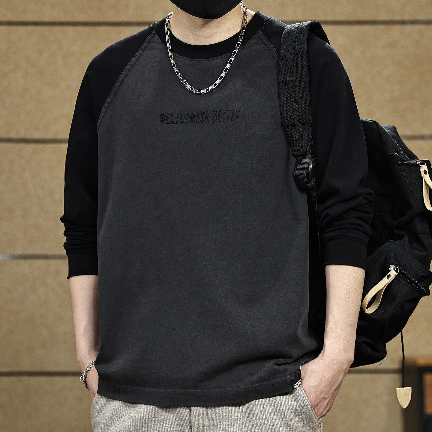 美式拼色纯棉长袖t恤男士春秋季新款复古痞帅宽松大码打底衫上衣,男装,T恤,淘宝优惠券,粉丝福利购,淘宝优惠卷