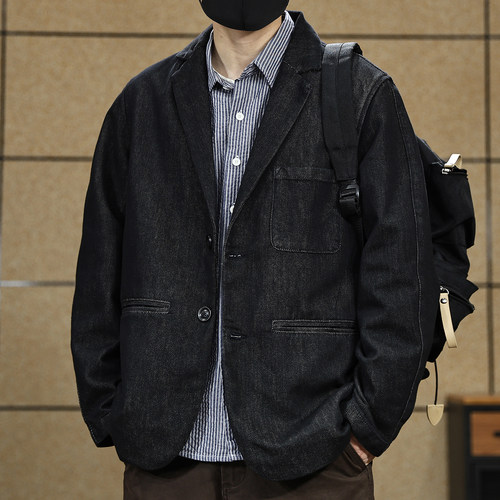 复古西装夹克牛仔外套男休闲西服