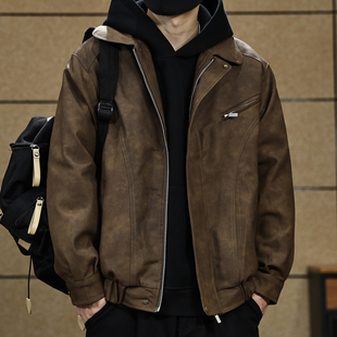 美拉德复古皮衣外套男秋冬加棉新款美式休闲男装飞行员皮夹克上衣
