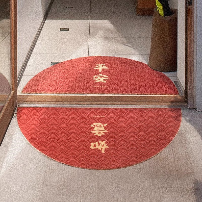 半圆入户门地垫红色高级感防滑耐脏可裁剪丝圈脚垫子进门玄关门垫