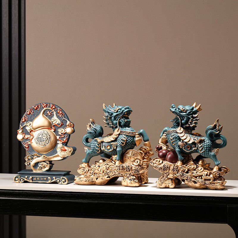 招财纳福麒麟摆件家用进门玄关柜旺宅镇宅驱邪八卦麒麟一对装饰品