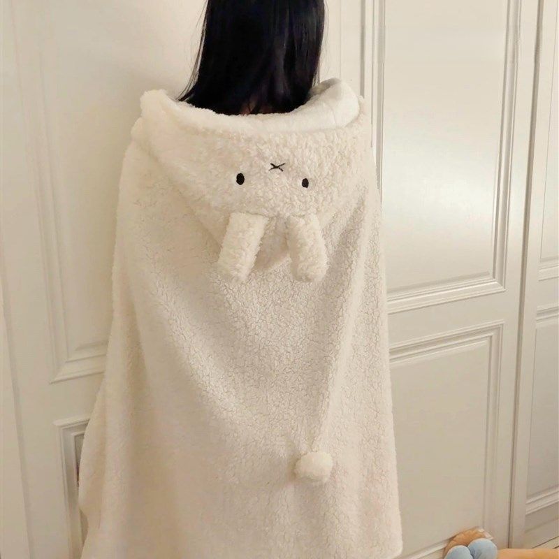 精选小兔披肩毛毯女秋冬季加绒加厚披风小毯子午睡办公室盖毯连帽,床上用品,休闲毯/毛毯/绒毯,淘宝优惠券,粉丝福利购,淘宝优惠卷