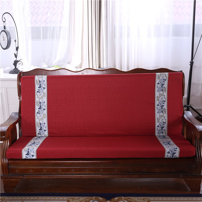 中式连体带靠背红实木沙发垫加厚海绵可拆洗老式木头三人座椅坐垫