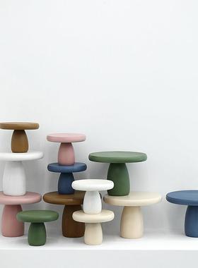 莫兰迪色调装饰摆件轻奢风 小蘑菇造型蛋糕盘 北欧风格木制托盘