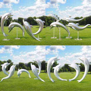 仿真海豚雕塑户外玻璃钢摆件海洋馆园林景观小区水池海边沙滩美陈