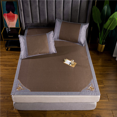 精品御藤席天然软凉席空调三件套滕席1.5米绣花透气冰藤冰丝席