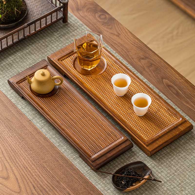 书卷重竹长方形托盘家用干泡茶盘隔热垫漆器轻奢小茶台
