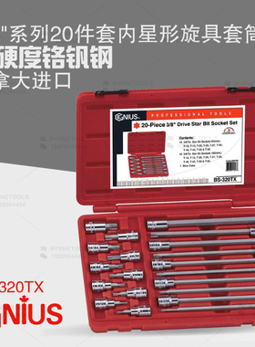 天赋GENIUS工具3/8系列20件套内星形旋具套筒组梅花批头BS-320TX