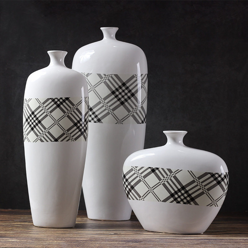 线条贴纸花瓶现代北欧风陶瓷花器花插摆件家居样板房软装饰品用品,模玩/动漫/周边/娃圈三坑/桌游,文化/体育周边,淘宝优惠券,粉丝福利购,淘宝优惠卷