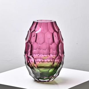 轻奢切面水晶玻璃花瓶插花水养梅瓶水晶摆件家居客厅装 饰水培花器