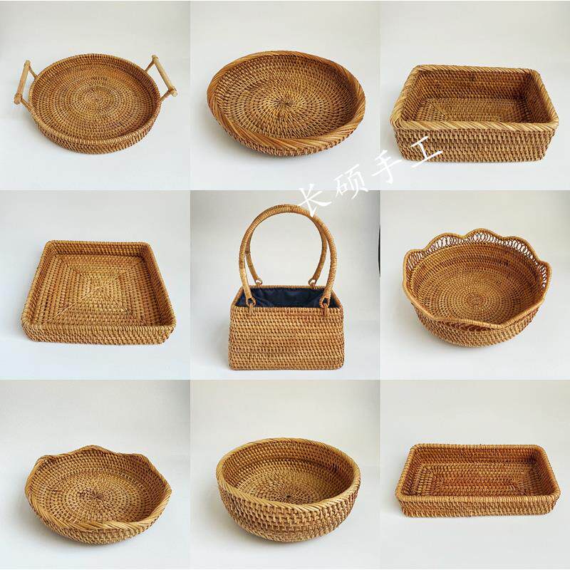 水果篮越南藤编竹编收纳筐托盘客厅零食杂物糖果篮创意桌面收纳盒