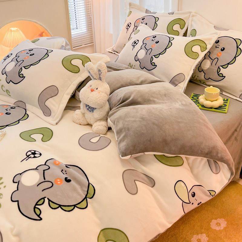 加厚保暖牛奶绒被套四件套冬季珊瑚绒床笠被套加绒三件式床组