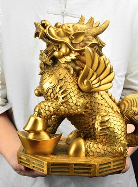 铜麒麟摆件一对纯铜家用财富麒麟踩八卦麒麟办公室客厅装饰品