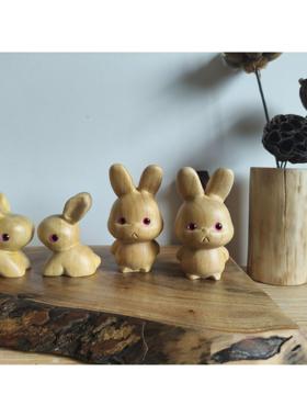 香樟木纯手工雕刻兔子十二生肖摆件木雕实木驴木匠大兔大利防蚊虫