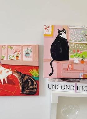 ins韩风小猫咪装饰画 可爱插画风卧室床头画 客厅电视柜摆件挂画