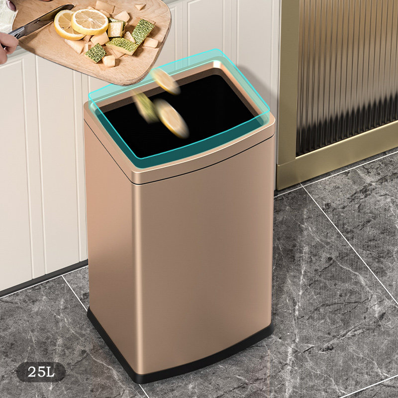 轻奢无盖垃圾桶大号不锈钢方形双层家用客厅厨房卫生间窄商用高档