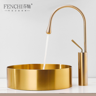 芬驰金色台上盆薄边艺术盆304不锈钢面盆家用酒吧KTV洗手盆洗脸盆