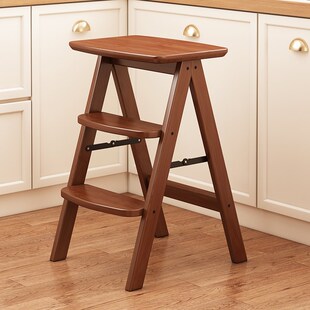 精选梯凳家用梯子折叠凳多功能两用实木爬梯椅子三步梯凳子登高凳