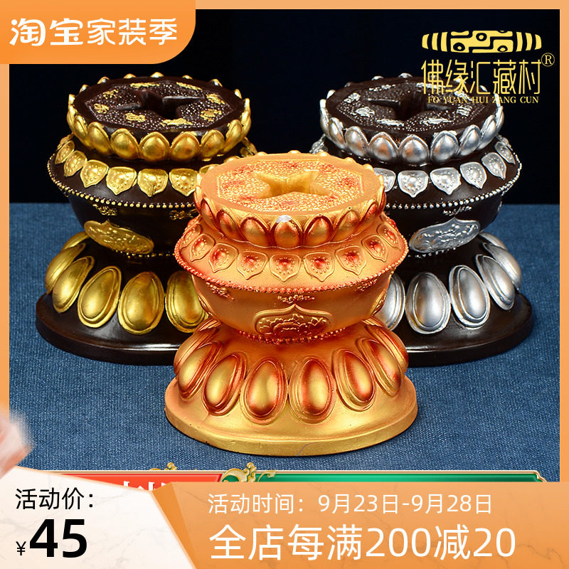 彩绘财神幡底座转经轮招财箭座子锡杖树脂彩绘底座手摇摆件
