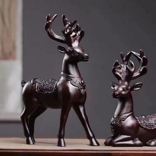 黑檀木鹿鹿高升实木质雕刻招财鹿鹿平安鹿客厅卧室摆件送礼收藏