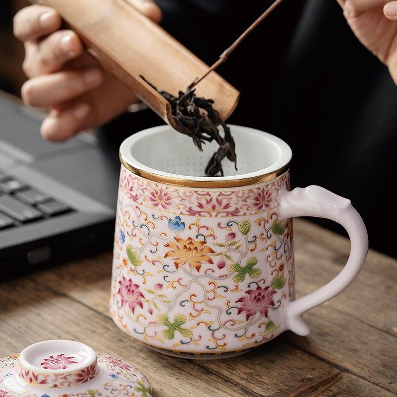 精选泥土故事珐琅彩陶瓷水杯茶水分离带过滤办公杯家用大容量马克,餐饮具,马克杯,淘宝优惠券,粉丝福利购,淘宝优惠卷