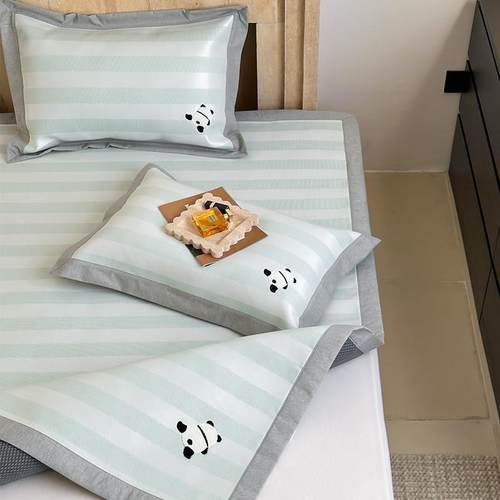 卡通可爱毛巾绣冰丝凉席三件套夏季双人可折叠可水洗空调软席