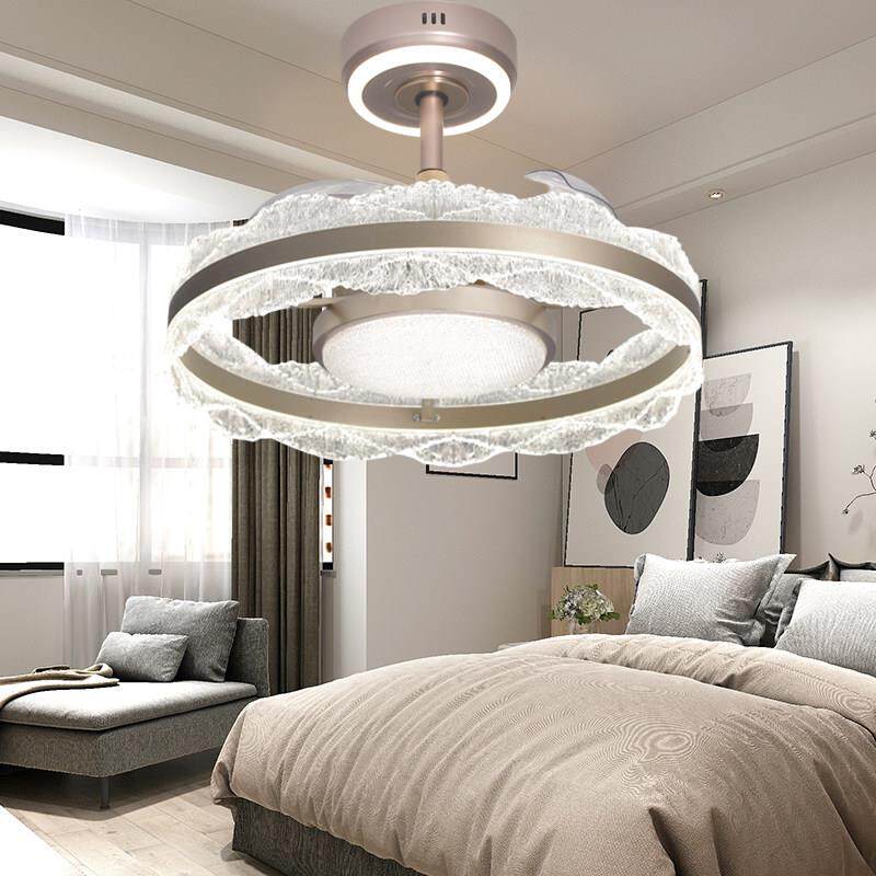 2025新款全光谱简约海浪隐形风扇吊灯全铜电机智能语音三色变光