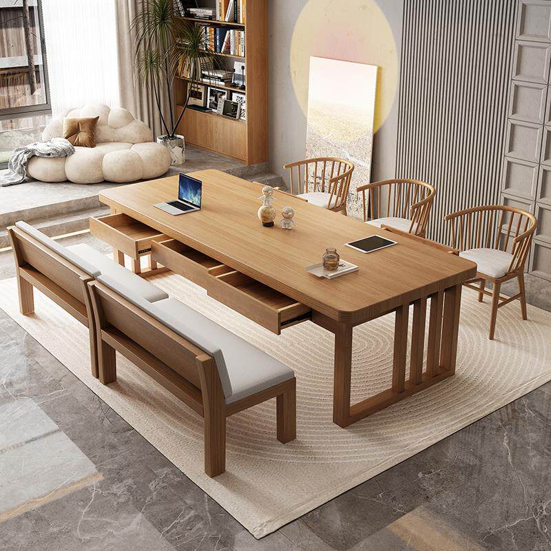 去客厅化大长桌带抽屉实木书桌家用办公阅读写字桌工作台餐桌一体