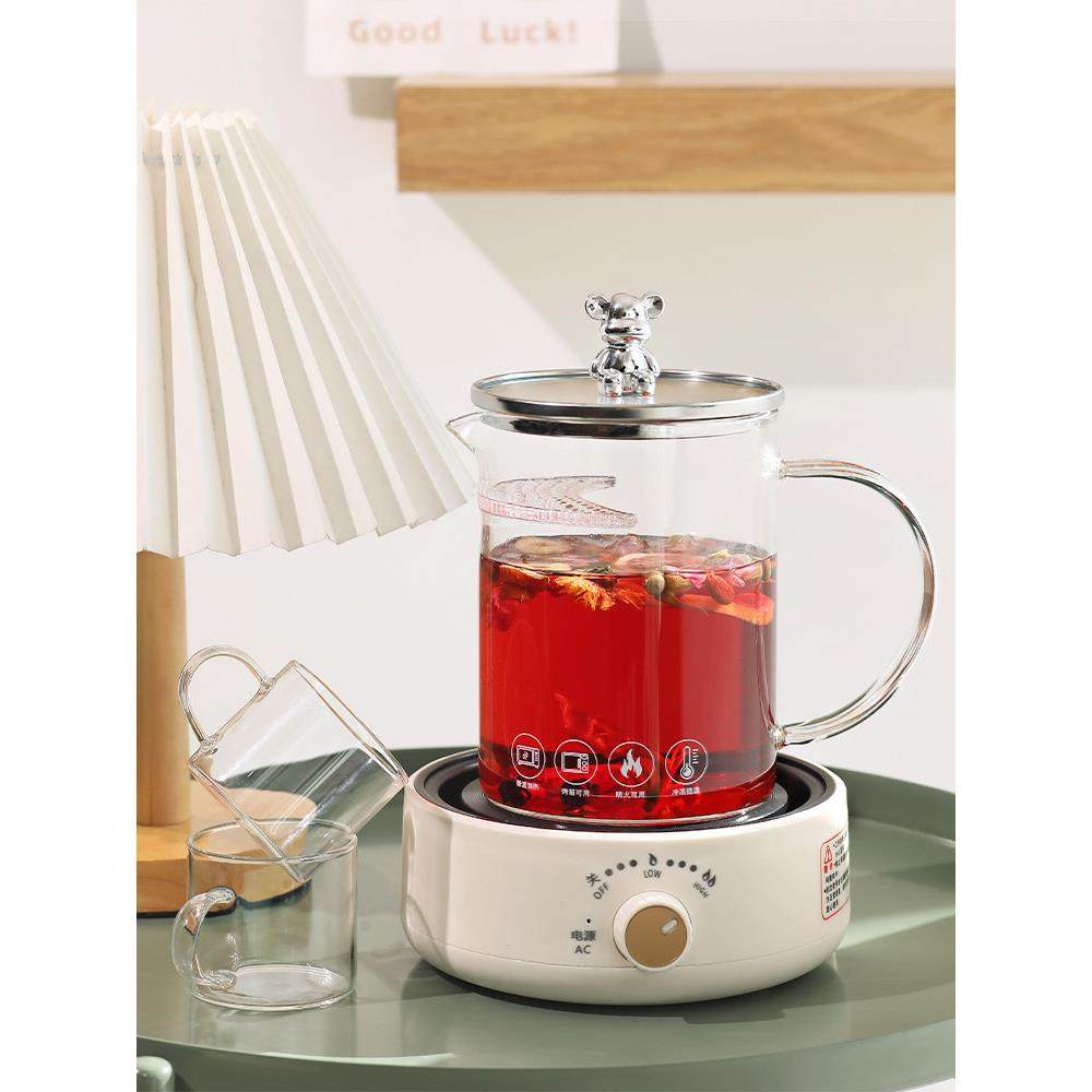 新款高硼硅耐热玻璃花茶壶多功能电热养生杯家用带过滤小型泡茶杯