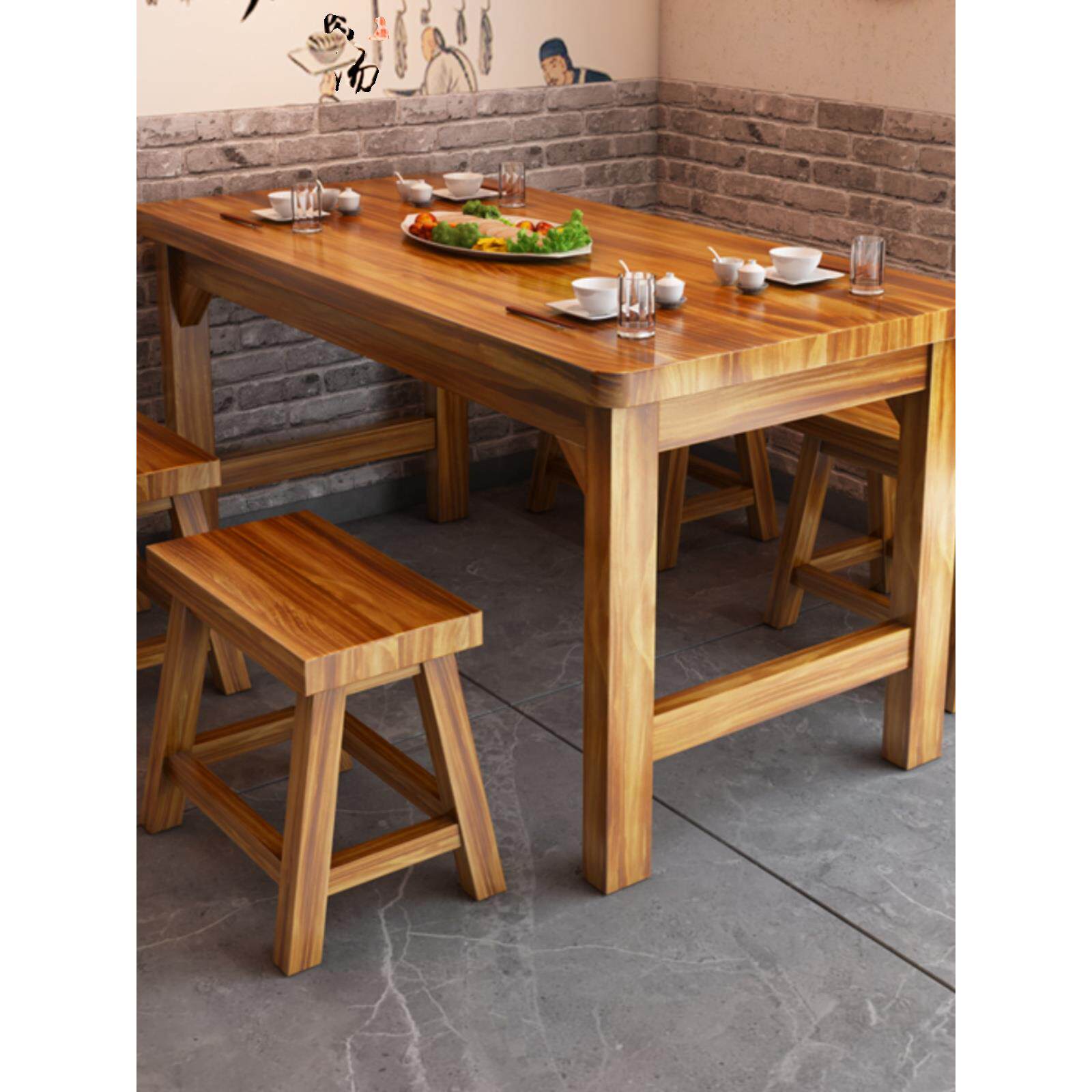 实木碳化酒店桌椅餐厅快餐桌椅面馆小吃烧烤火锅店商业餐桌椅套
