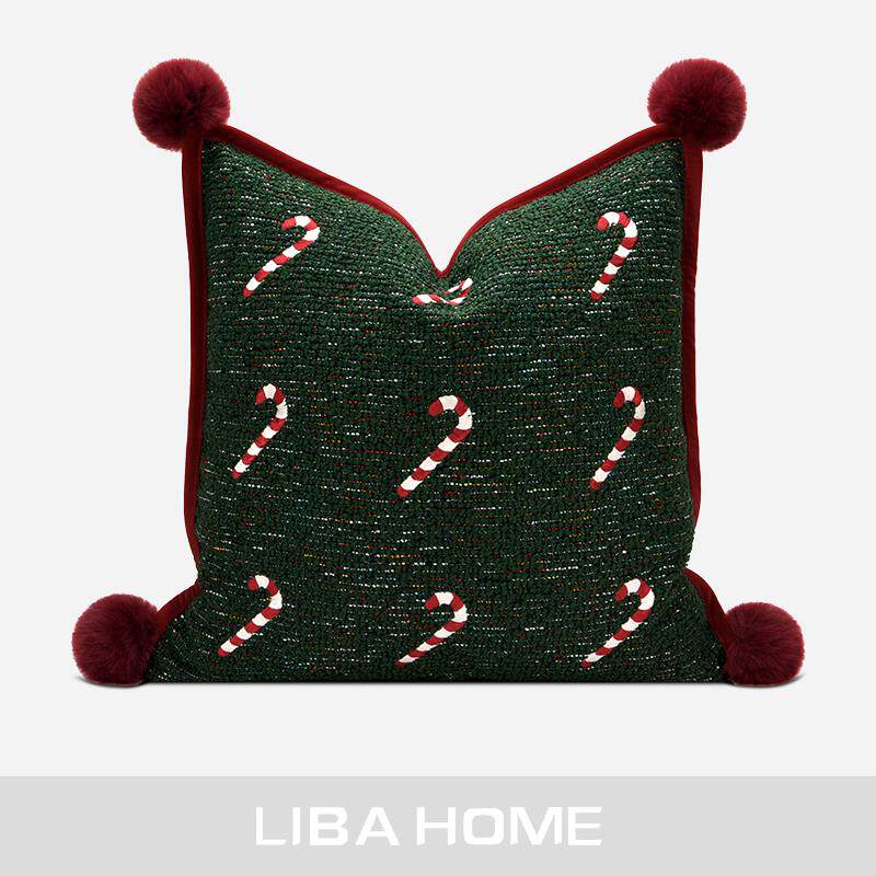 氛围感红色新年抱枕沙发客厅圣诞节装饰礼物绿色毛绒床头靠垫靠枕