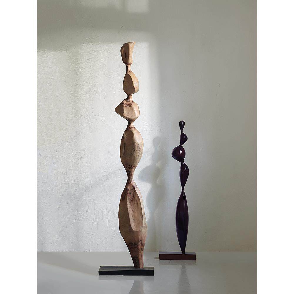 形上侘寂风实木雕塑橱窗装饰玄关客厅茶室几何柱子大型落地摆件
